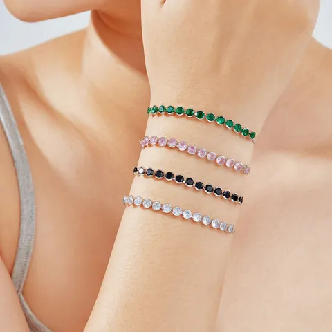Elegantes Zirkon Mikro Eingelegtes Verstellbares Tennis Armband Für Damen Leichte Luxus Legierung Versilbert Kristall Armband Schmuck Geschenk