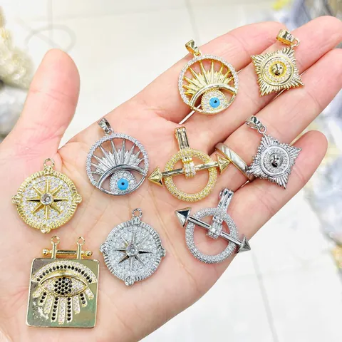 Bohemian Evil Eye Star Compass Arrow Pendant Only Gold Silver Plated Copper Micro Pave Zirconia Jewelry Accessory For Women