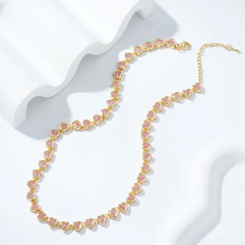 Women's Hip Hop Heart Zircon Necklace Gold Plated Copper Colorful Rhinestone Heart Chain Choker For Daily Party Jewelry Gift