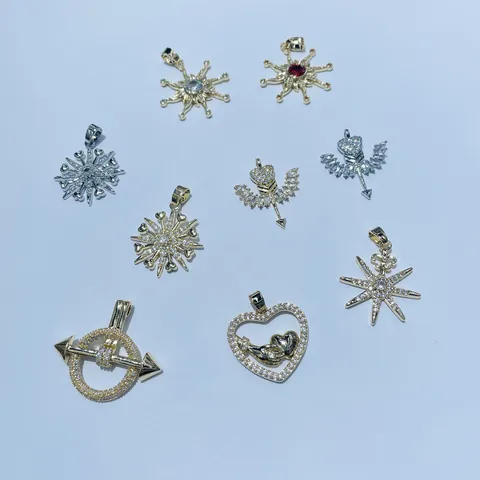 Copper Gold Plated Zirconia DIY Jewelry Pendant For Necklace Making Heart Star Sunburst Angel Wing Fashion Accessory