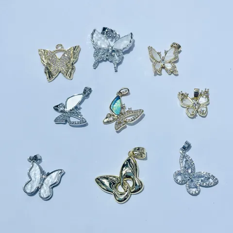 Butterfly Pendant DIY Jewelry Making Accessories Gold Plated Copper Zirconia Shell Charm Pendant Only Without Chain For Women