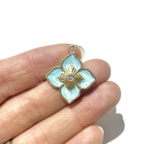 DIY Jewelry Making Copper Enamel Flower Pendant With Zirconia For Necklace Bracelet Four Leaf Clover Design Gold Silver Fashion Women Jewelry Accessories