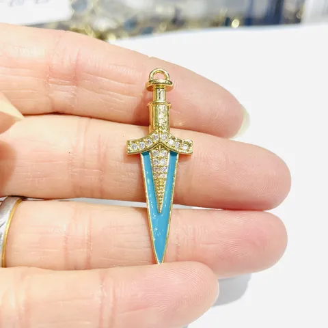 Gothic Copper Micro Pave Zirconia Sword Cross Pendant Heart Wing Enamel Dagger Pendant For Necklace DIY Jewelry Making Women