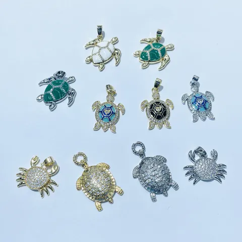 Copper Zirconia Enamel Sea Turtle Crab Pendant For Necklace Bracelet DIY Jewelry Making Accessory Ocean Animal Charms