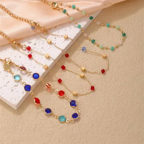 Mode Vergoldetes Kupferarmband Mit Bunten Glassteinen Geometrische Runde Quadratische Perlen Handschmuck Für Damen Alltag Party