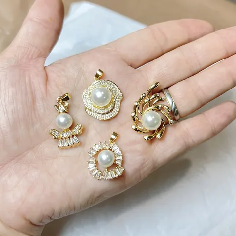 Luxury 18K Gold Plated Copper Artificial Pearl Zirconia Pendant DIY Jewelry Making Accessories Flower Angel Vortex Radiant Sun Pendants For Women Necklace Pendant Only (Without Chain)