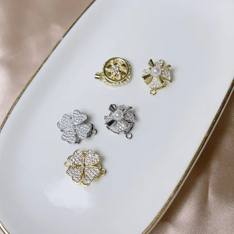 Rotating Copper Zirconia DIY Jewelry Accessories Faux Artificial Pearl Clover Windmill Flower Pendant Connectors For Necklace Making Women