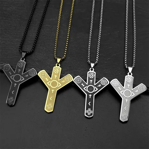 Collar con Colgante de Runas Vikingas Nórdicas de Acero Inoxidable Brújula Vegvisir Símbolo Algiz Joyería Hip Hop para Hombre Mujer