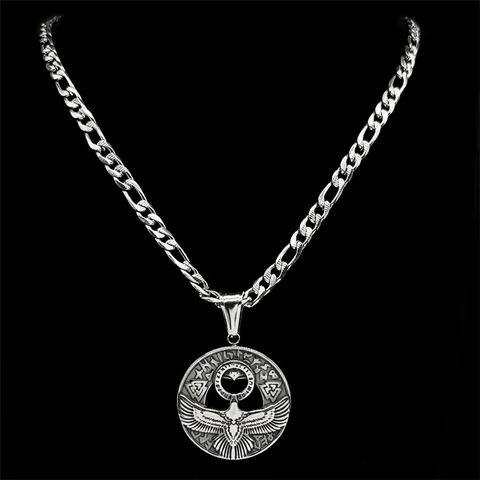 Viking Nordic Rune Eagle Pendant Necklace For Men Stainless Steel Retro Mythology Valknut Round Amulet Jewelry Accessory