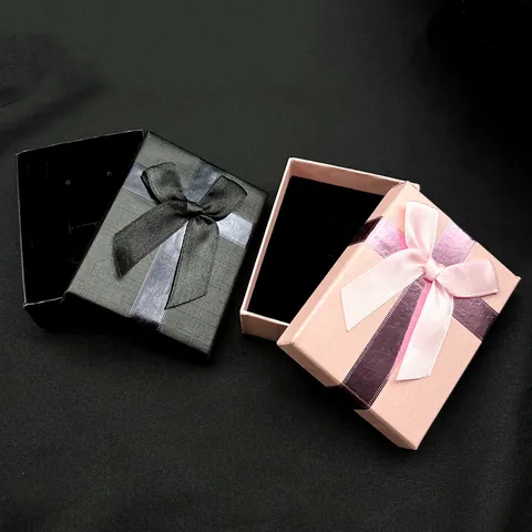 Pink Black Jewelry Gift Box With Satin Ribbon Bow Velvet Pouch For Necklace Bracelet Earrings Storage Gift Packaging Case Anniversary Christmas New Year