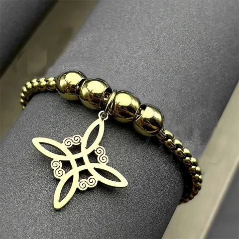 Edelstahl Hexenknoten Armband Für Herren Damen Keltischer Knoten Zweilagig Box-Kette Verstellbar Mystischer Schmuck