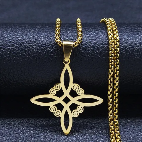 Edelstahl Hexenknoten Anhänger Halskette Keltischer Knoten Geometrischer Gotischer Schmuck Okkult Wicca Charm Boxkette Für Herren Damen