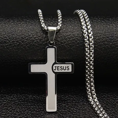 Religieuze Roestvrij Stalen Kruis Hanger Ketting Voor Heren Dames Jesus Letter Gegraveerd Box Ketting Sieraden