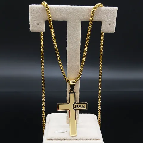 Religieuze Roestvrij Stalen Kruis Hanger Ketting Voor Heren Dames Jesus Letter Gegraveerd Box Ketting Sieraden