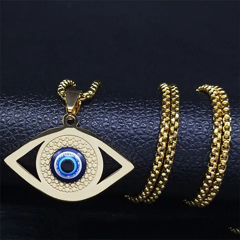 Collar de Colgante de Ojo Turco de Acero Inoxidable Amuleto de Protección Nazar Joyería para Hombre Mujer Cadena de Caja