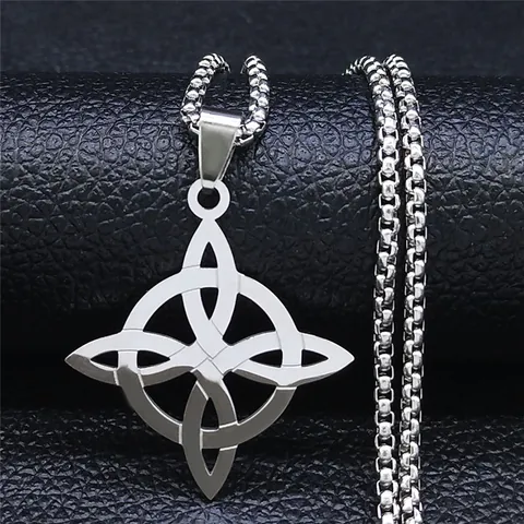 Stainless Steel Witch's Knot Pendant Necklace For Women Men Vintage Celtic Knot Wiccan Jewelry Protective Amulet Gift Protective Charm Necklace