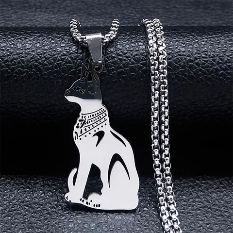 Vintage Antike Ägyptische Bastet Katze Göttin Anhänger Halskette Edelstahl Schmuck Für Damen Herren Poliert Tier Geschenk