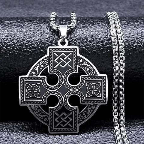 Celtic Cross Pendant Necklace Stainless Steel Viking Nordic Amulet Irish Druid Knot Jewelry For Men