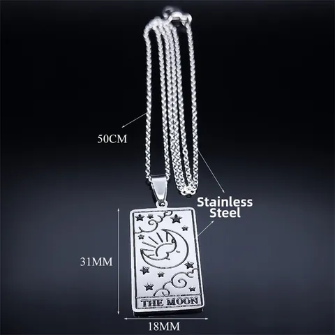 Vintage Tarot Card Pendant Necklace Stainless Steel Silver Laser Etched Moon Sun Star World Fortune Charm Jewelry Gift For Men Women