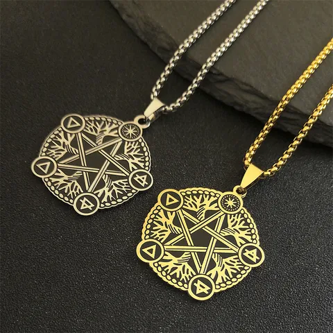 Pentagram Levensboom Hanger Halsketting Roestvrij Staal Box Ketting Mystieke Alchemie Symbolen Religieuze Sieraden Voor Unisex