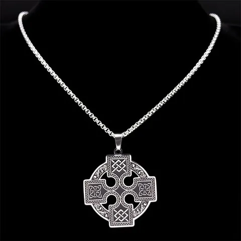Celtic Cross Pendant Necklace Stainless Steel Viking Nordic Amulet Irish Druid Knot Jewelry For Men