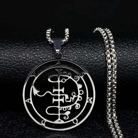 Herren Edelstahl Rune Halskette Hohl Astaroth Sigil Anhänger Vintage Wiccan Okkult Schmuck Poliert Stahl Box Kette Halsketten