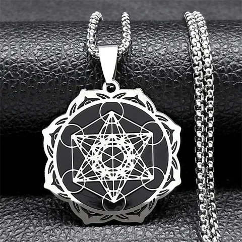 Vintage Stainless Steel Metatron's Cube Pendant Necklace For Men Women Hip Hop Sacred Geometry Box Chain Jewelry Gift