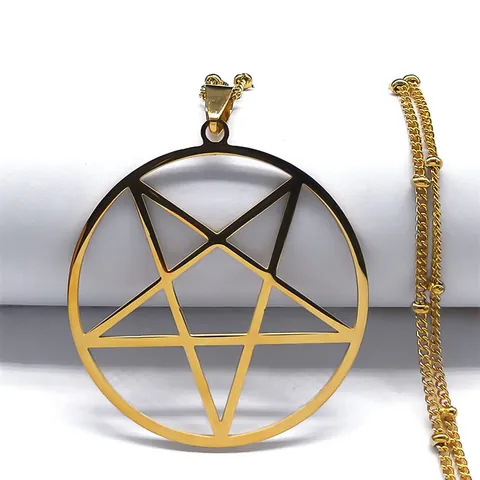 Gothic Edelstahl Pentagramm Anhänger Halskette Hohl Rund Kreis Stern Bead Chain Für Herren Damen Punk Schmuck
