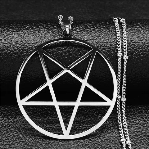 Gothic Edelstahl Pentagramm Anhänger Halskette Hohl Rund Kreis Stern Bead Chain Für Herren Damen Punk Schmuck