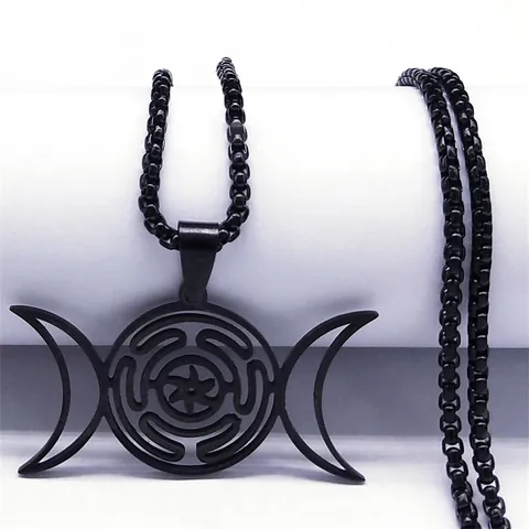 Stainless Steel Hecate Wheel Triple Moon Pendant Necklace Gothic Wiccan Maze Jewelry For Men Women Spiritual Gift