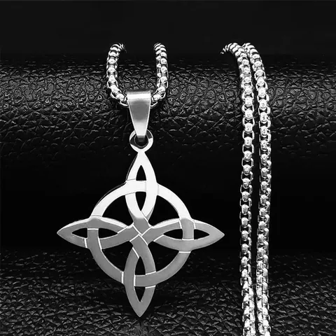 Vintage Stainless Steel Witch's Knot Pendant Necklace Nordic Celtic Knot Box Chain Jewelry For Men Women Daily Wear Gift