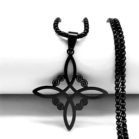 Stainless Steel Celtic Knot Cross Pendant Necklace For Men Women Witch's Knot Hollow Geometric Jewelry Vintage Gothic Box Chain Gift