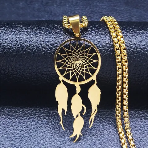 Bohemian Edelstahl Traumfänger Feder Anhänger Halskette Lange Boxkette Exotischer Vintage Schmuck Für Männer Frauen Geschenk
