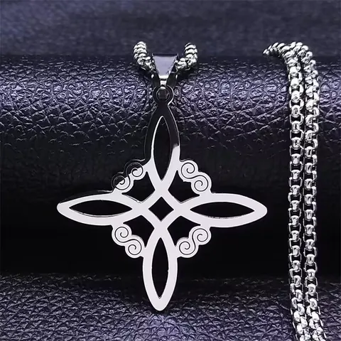 Edelstahl Hexenknoten Anhänger Halskette Keltischer Knoten Geometrischer Gotischer Schmuck Okkult Wicca Charm Boxkette Für Herren Damen