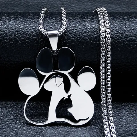 Stainless Steel Hollow Paw Print Necklace Cat Dog Silhouette Pendant Jewelry Minimalist Animal Footprint Gift For Women Men
