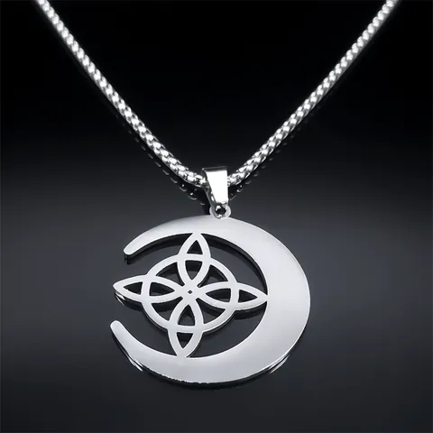 Edelstahl Keltischer Knoten Halbmond Anhänger Halskette Wikinger Nordisch Hexe Knoten Vintage Schmuck Für Herren Damen Geschenk
