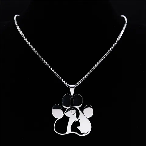 Stainless Steel Hollow Paw Print Necklace Cat Dog Silhouette Pendant Jewelry Minimalist Animal Footprint Gift For Women Men