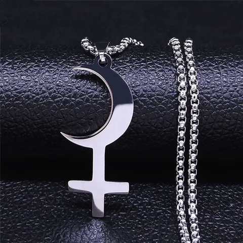 Vintage Stainless Steel Lilith Symbol Pendant Necklace Moon Cross Astrology Gothic Jewelry For Men Women Unisex Accessory