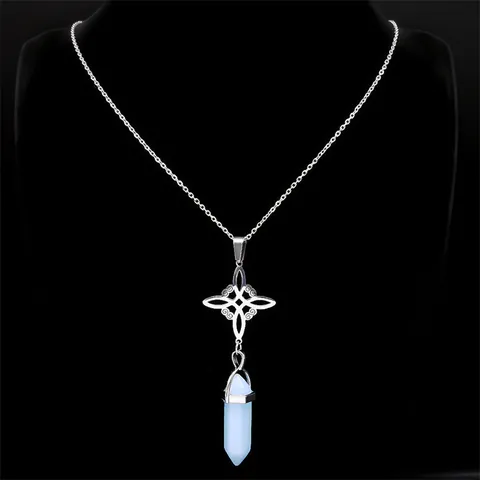 Stainless Steel Celtic Witch's Knot Luminous Hexagonal Column Crystal Pendant Necklace Glow In The Dark Jewelry For Women Men