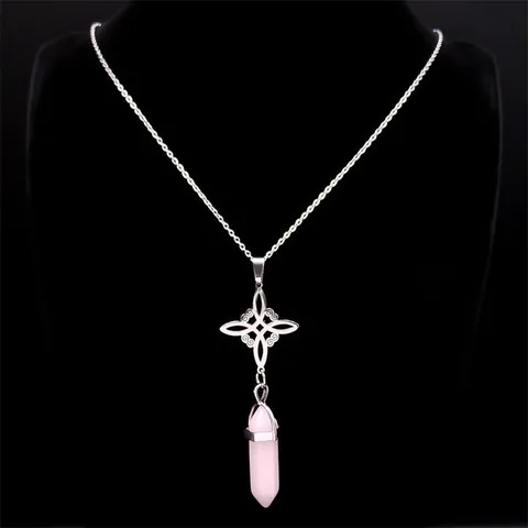 Stainless Steel Celtic Witch's Knot Luminous Hexagonal Column Crystal Pendant Necklace Glow In The Dark Jewelry For Women Men