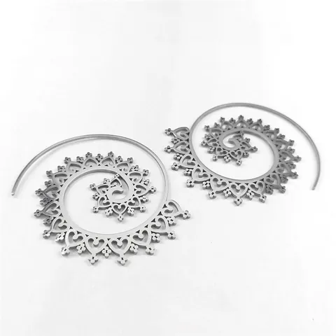 Pendientes Colgantes Espiral de Acero Inoxidable Bohemio Vintage Hueco Floral Corazón Étnico Joyería para Mujer Accesorio Moda