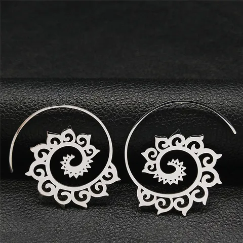 Pendientes de Gota en Espiral de Acero Inoxidable Étnico Bohemio para Mujer Pendientes Vintage Tribales Mandala Geométricos Florales Joyería Regalo