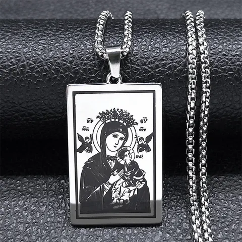 Vintage Maagd Maria Jezus Christus Religieuze Hanger Halsketting Roestvrij Staal Box Ketting Christelijke Sieraden Voor Mannen Vrouwen