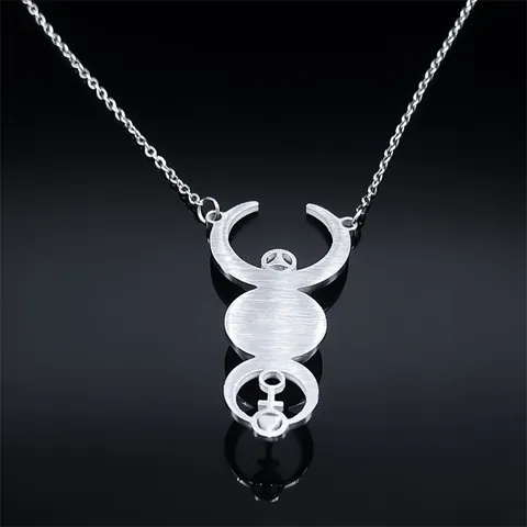 Vintage Stainless Steel Triple Moon Goddess Pendant Necklace Glass Starry Sky Hecate Wiccan Jewelry For Women Men