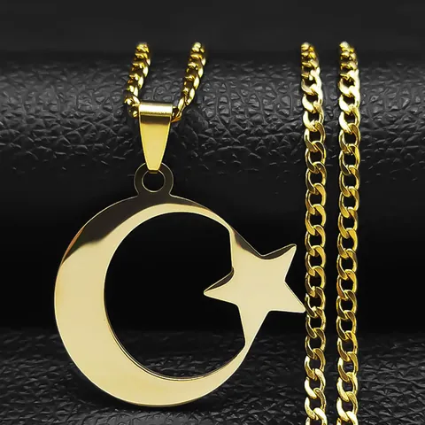Collar Vintage de Acero Inoxidable Con Colgante de Media Luna y Estrella Oro Plata Joyería de Moda Unisex