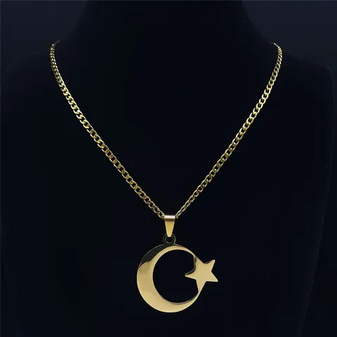 Collar Vintage de Acero Inoxidable Con Colgante de Media Luna y Estrella Oro Plata Joyería de Moda Unisex