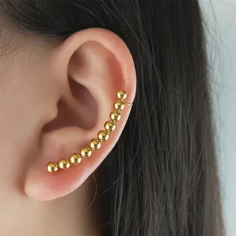 Stainless Steel Gold Round Bead Arc Shaped Ear Crawler Earrings For Women Minimalist Geometric Spherical Ear Cuff Jewelry