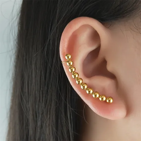 Stainless Steel Gold Round Bead Arc Shaped Ear Crawler Earrings For Women Minimalist Geometric Spherical Ear Cuff Jewelry
