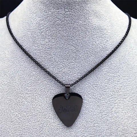 Music Note Guitar Pick Pendant Necklace Stainless Steel Jewelry For Men Women Rock Music Lovers Gift Black Silver Gold