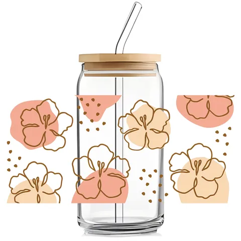 Autocollant de Transfert UV DTF Floral pour Verres Imperméable Motif Botanique Rose Fleurs de Cerisier Décoration DIY
